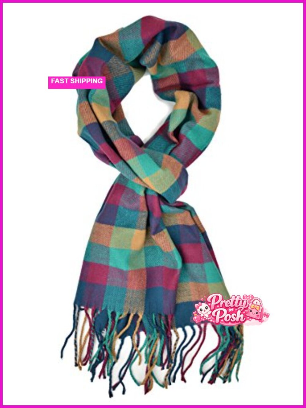 Super Soft Cashmere Feel Plaid Winter Scarf Fringe Shawl Wrap
